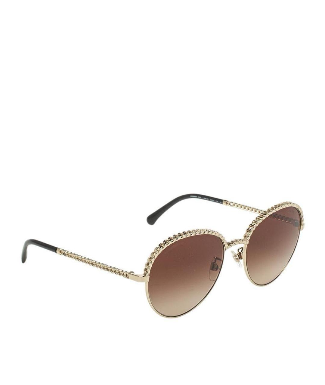 CHANEL Золотые металлические солнцезащитные очки, фото 6