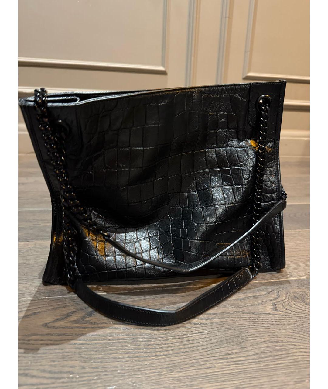 SAINT LAURENT Черная кожаная сумка тоут, фото 3