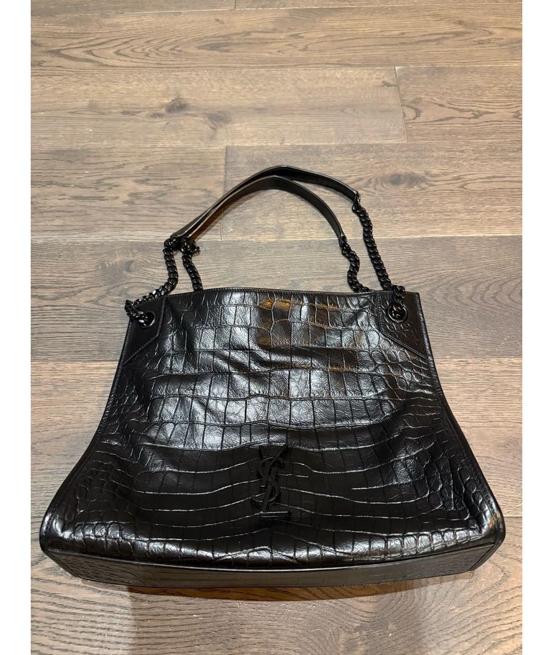 SAINT LAURENT Черная кожаная сумка тоут, фото 2