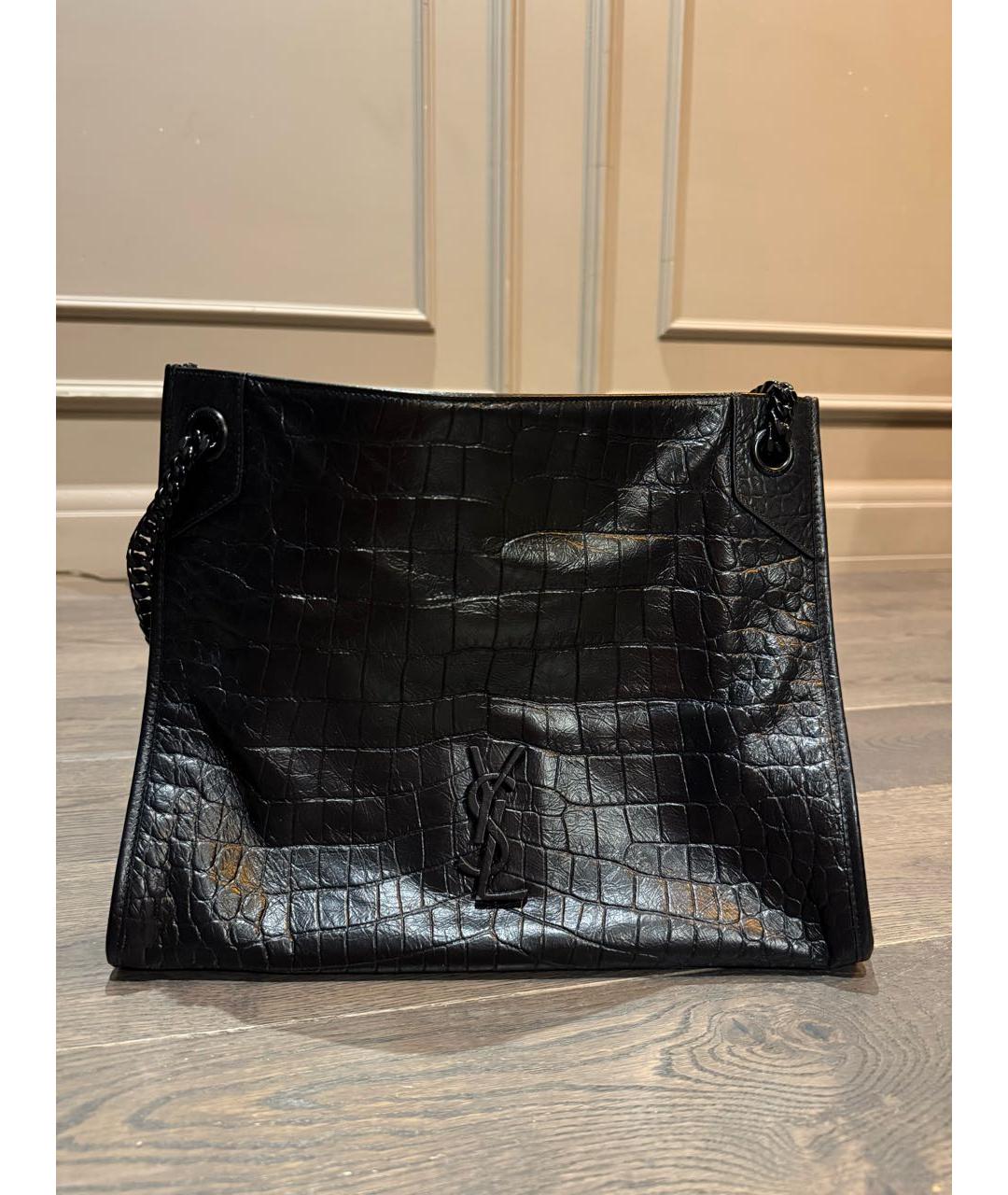 SAINT LAURENT Черная кожаная сумка тоут, фото 4