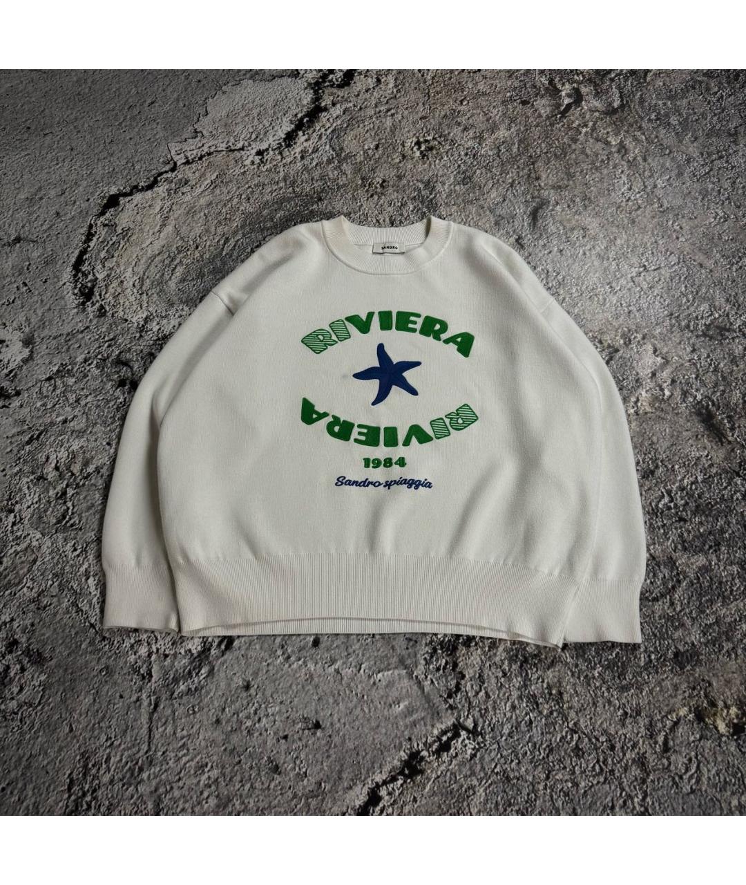 SANDRO Белый хлопковый джемпер / свитер, фото 9