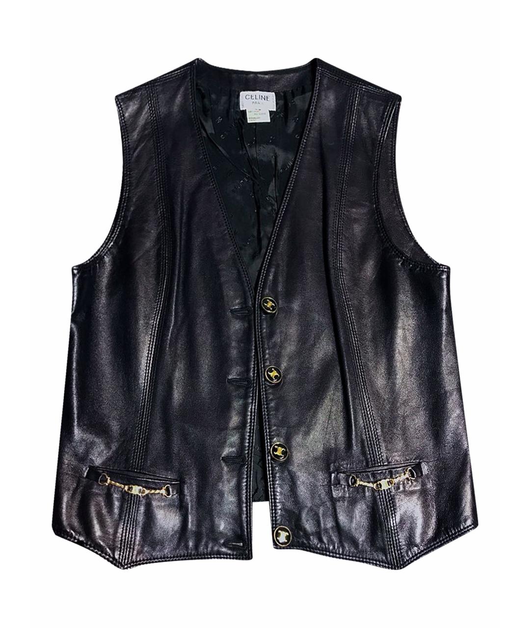 CELINE Черный кожаный жилет, фото 1