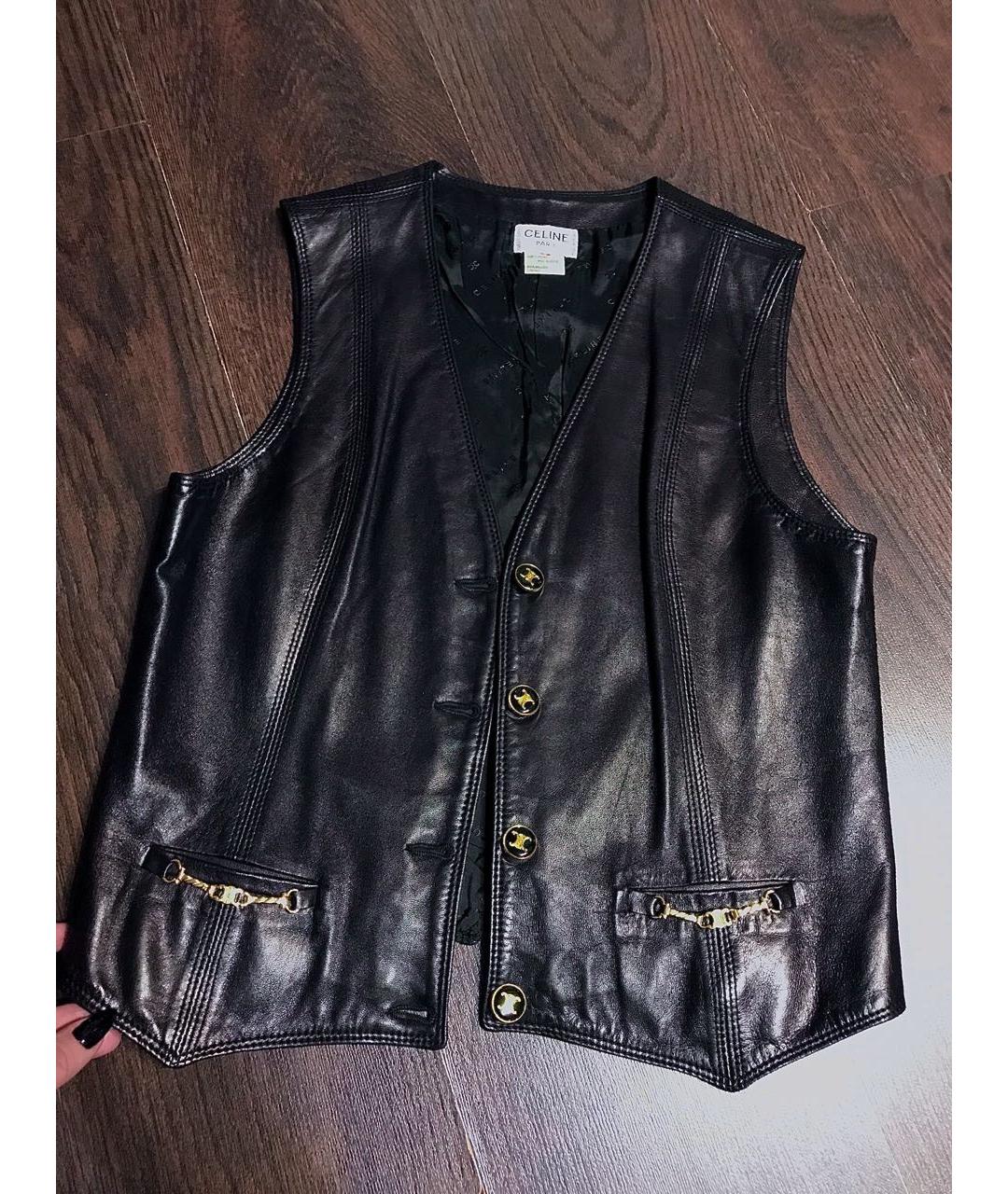 CELINE Черный кожаный жилет, фото 9