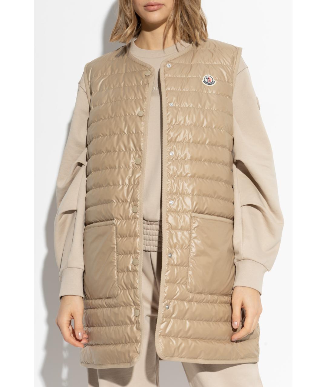 MONCLER Бежевая полиэстеровая парка, фото 5