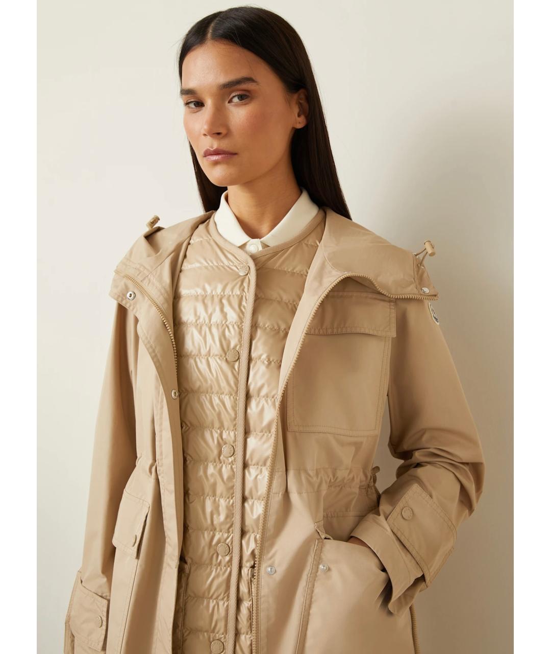 MONCLER Бежевая полиэстеровая парка, фото 7