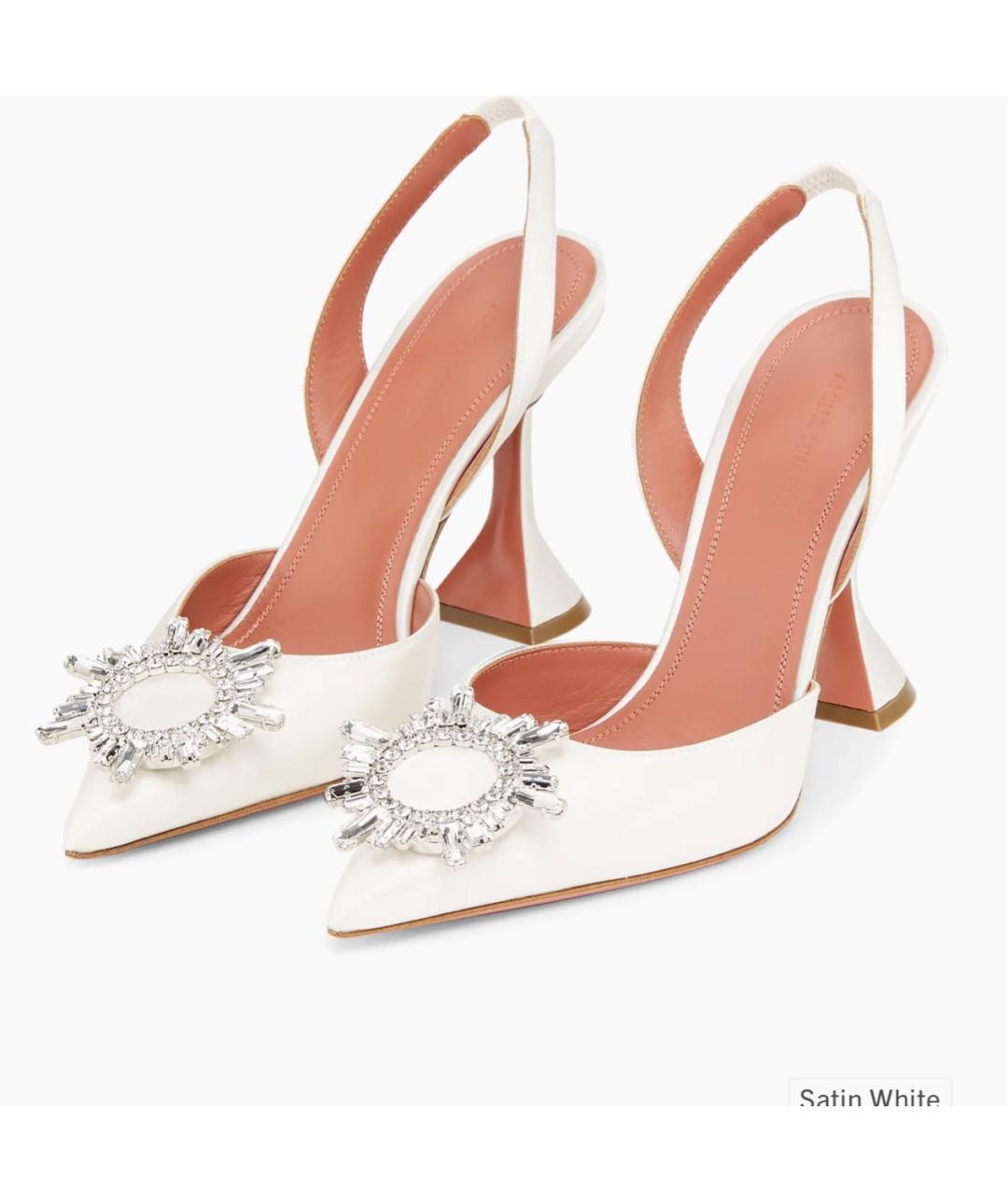 Amina Muaddi Белые текстильные лодочки на низком каблуке, фото 3