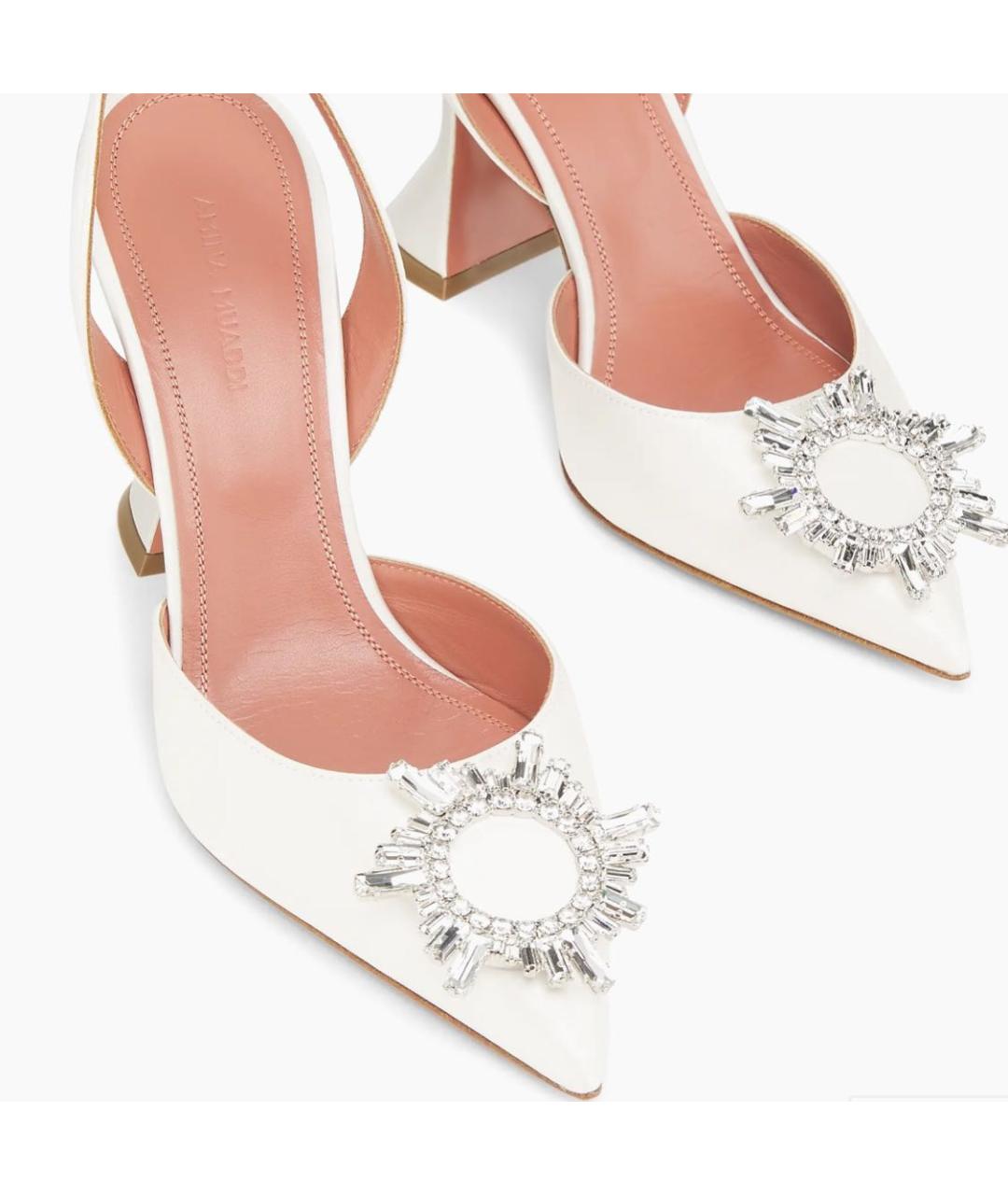 Amina Muaddi Белые текстильные лодочки на низком каблуке, фото 7