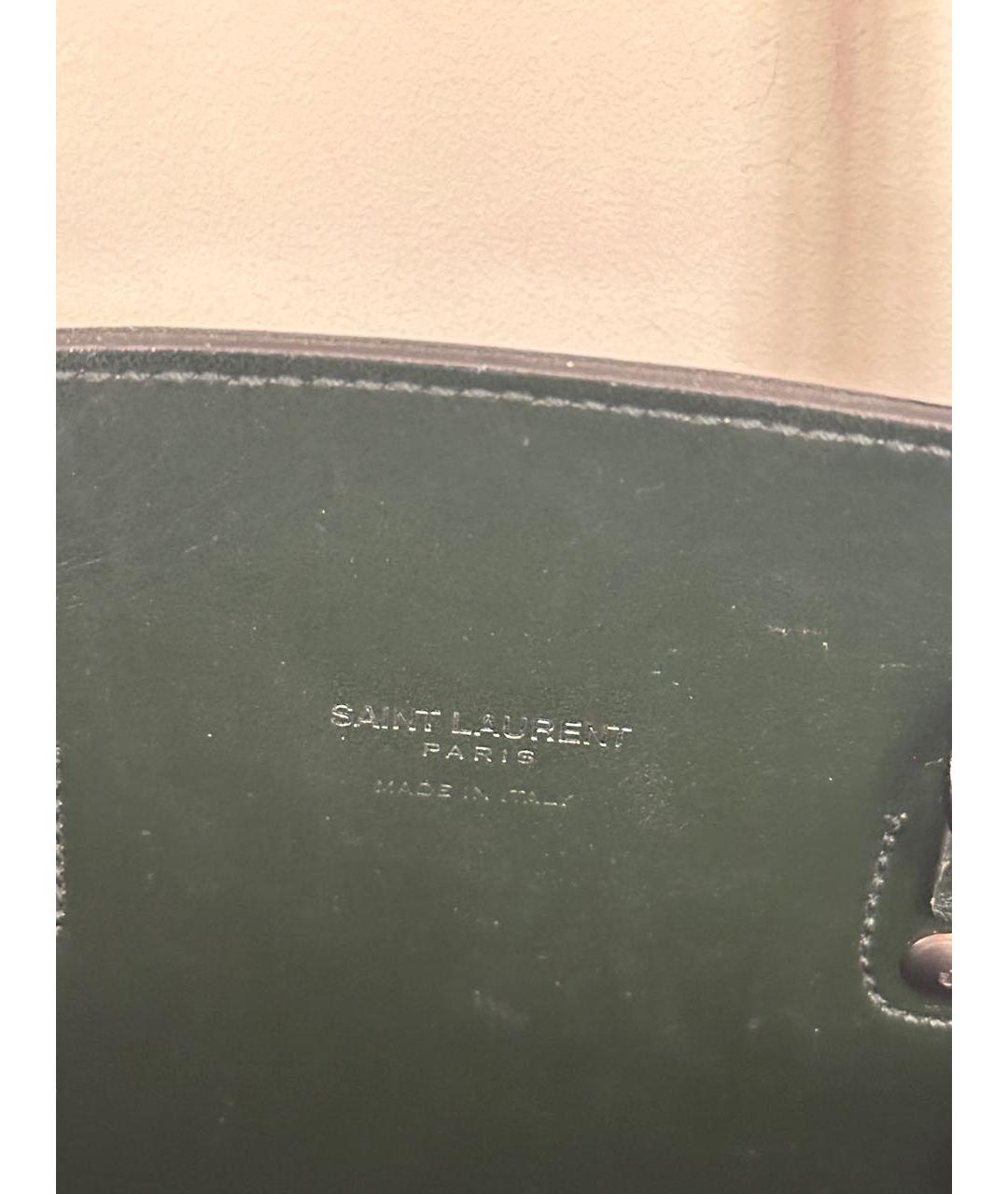 SAINT LAURENT Зеленая кожаная сумка с короткими ручками, фото 4