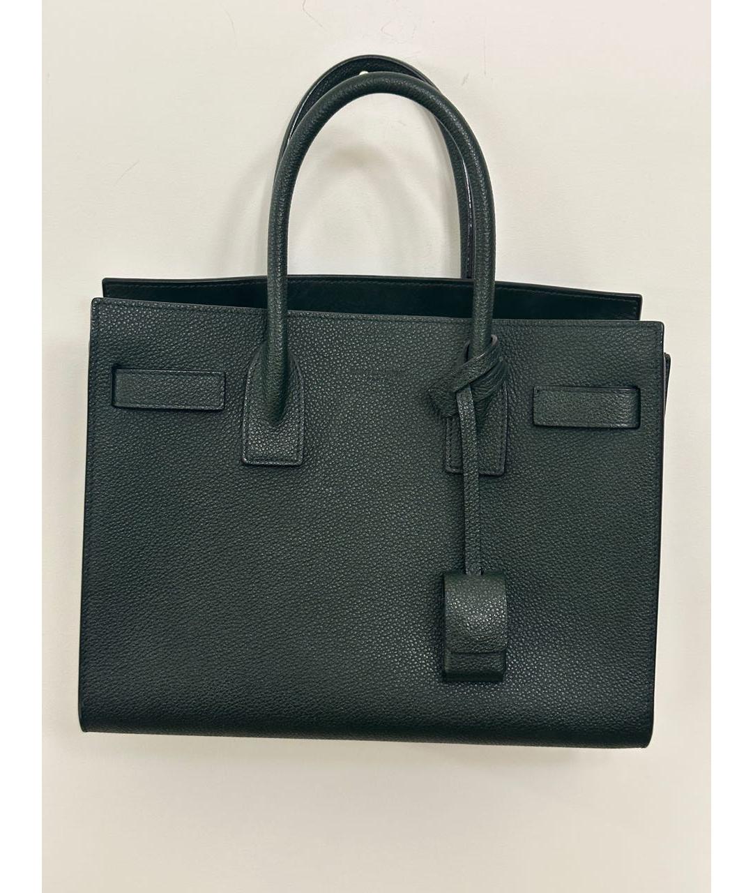 SAINT LAURENT Зеленая кожаная сумка с короткими ручками, фото 5