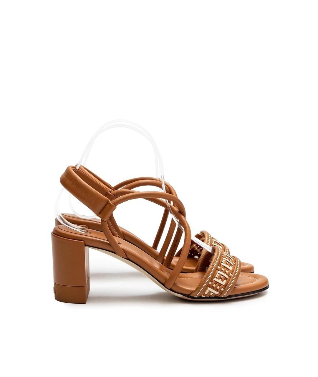 FENDI Коричневые кожаные босоножки, фото 6