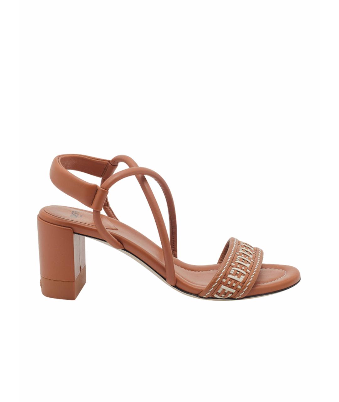 FENDI Коричневые кожаные босоножки, фото 1