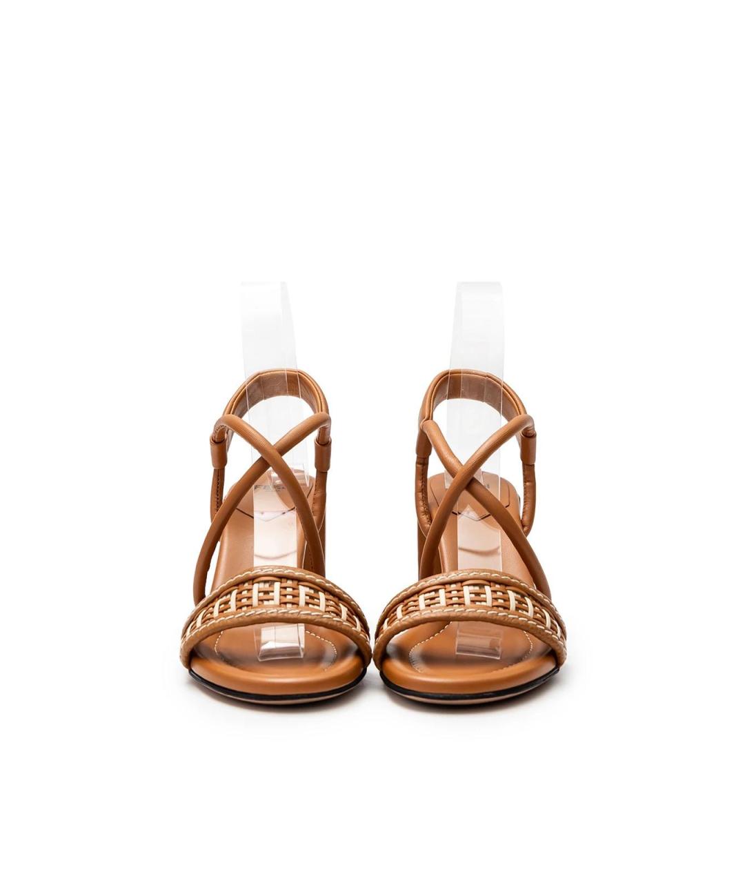 FENDI Коричневые кожаные босоножки, фото 4