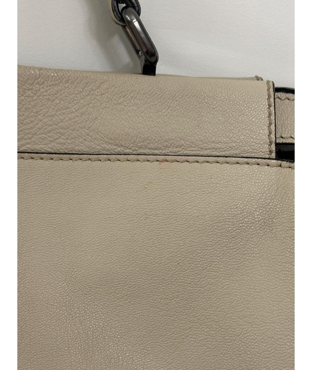 FENDI Бежевая кожаная сумка с короткими ручками, фото 8