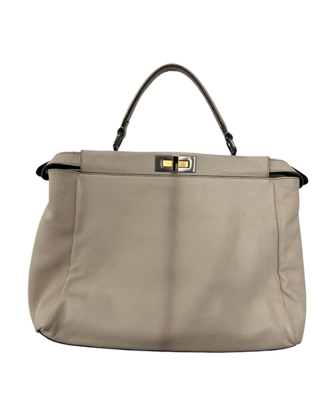 FENDI Бежевая кожаная сумка с короткими ручками, фото 1