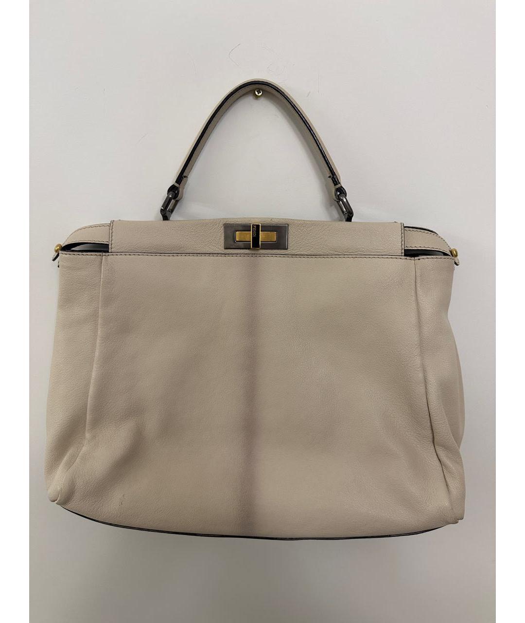 FENDI Бежевая кожаная сумка с короткими ручками, фото 2