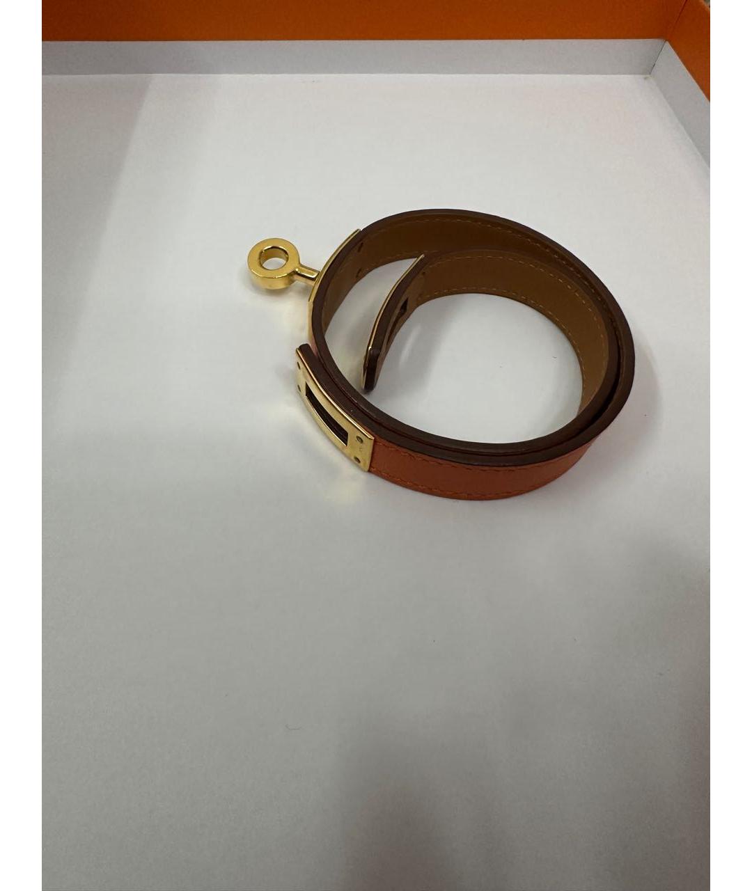 HERMES Оранжевый кожаный браслет, фото 3