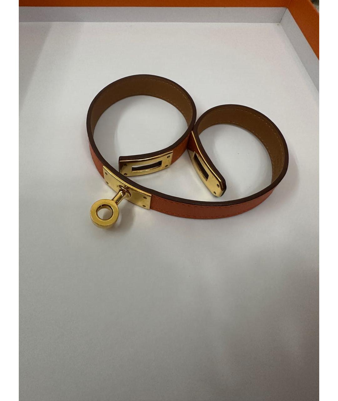 HERMES Оранжевый кожаный браслет, фото 2