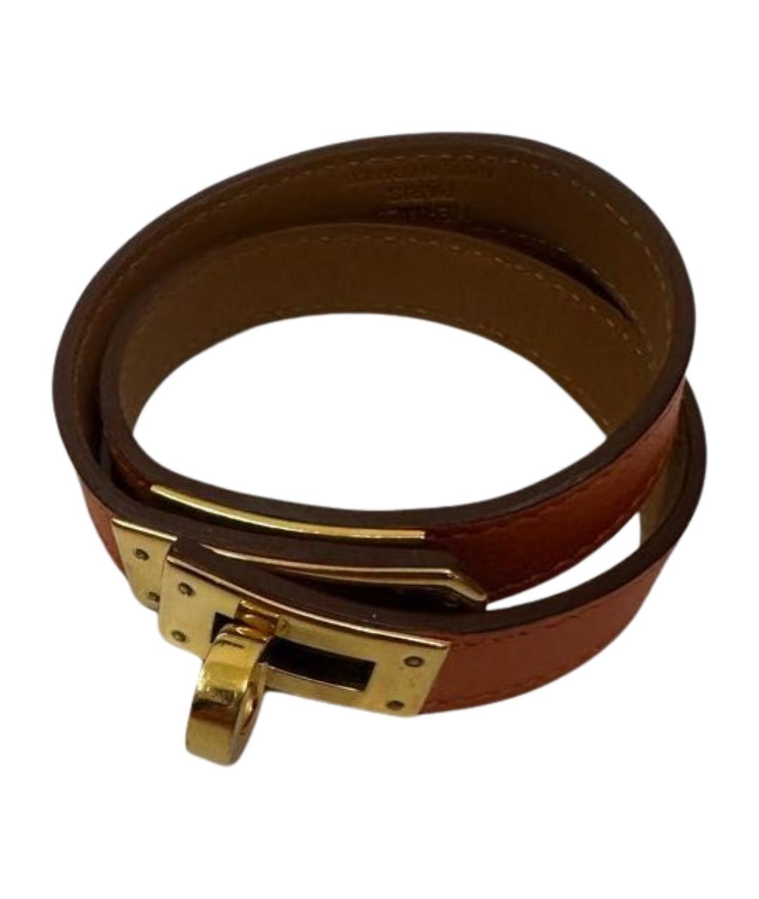 HERMES Оранжевый кожаный браслет, фото 1