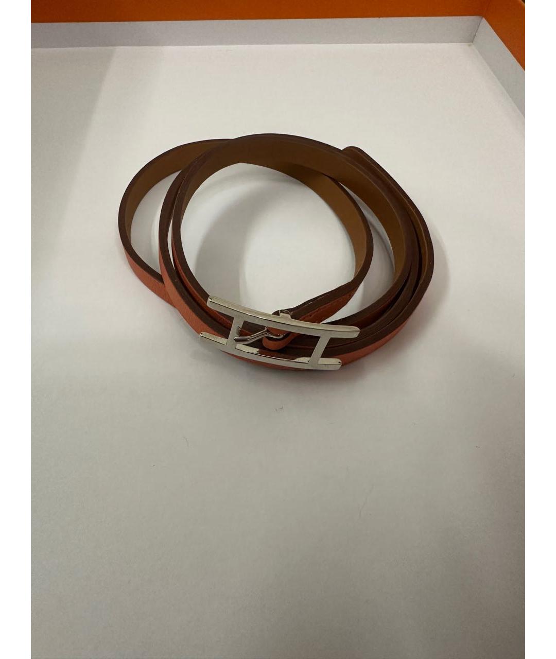 HERMES Оранжевый кожаный браслет, фото 3