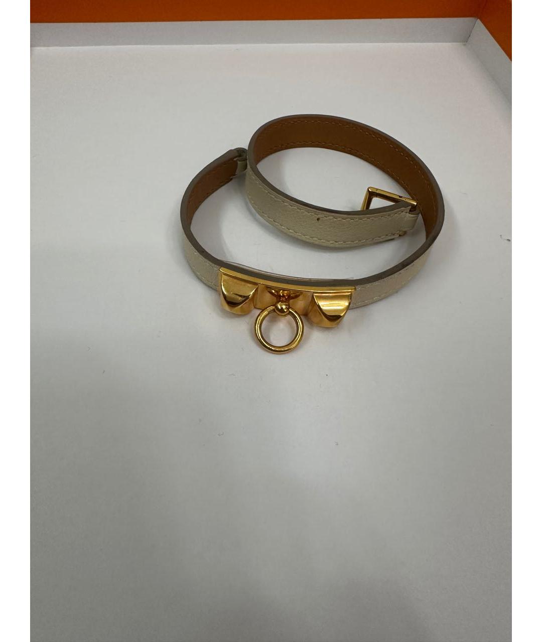 HERMES Белый кожаный браслет, фото 3