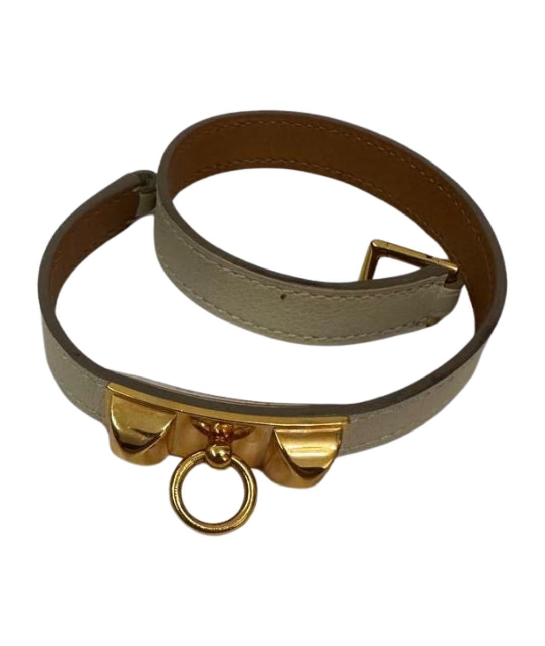 HERMES Белый кожаный браслет, фото 1