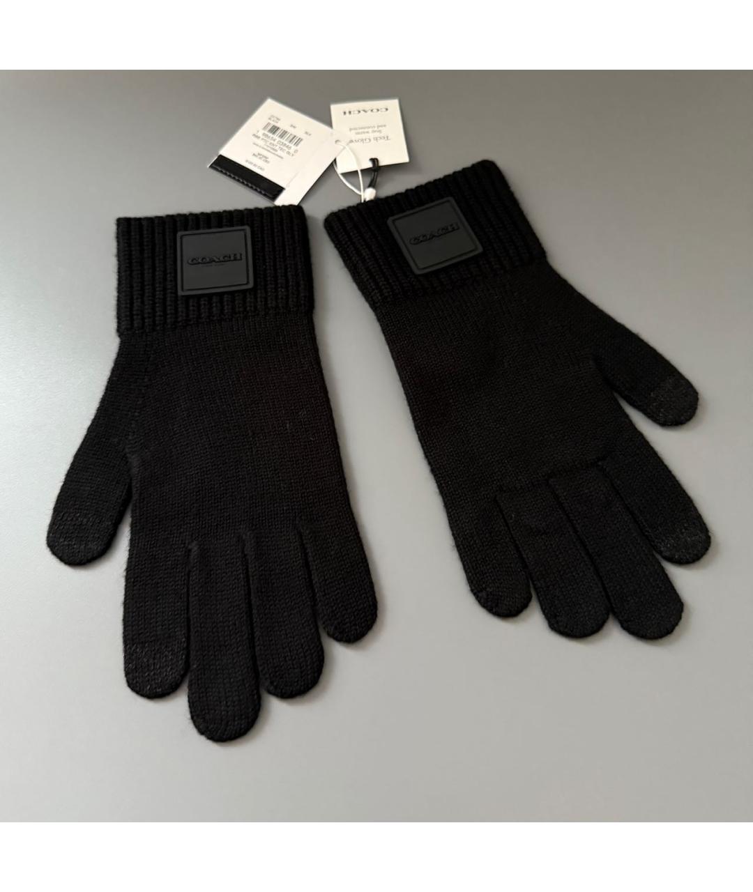 COACH Черные шерстяные перчатки, фото 5