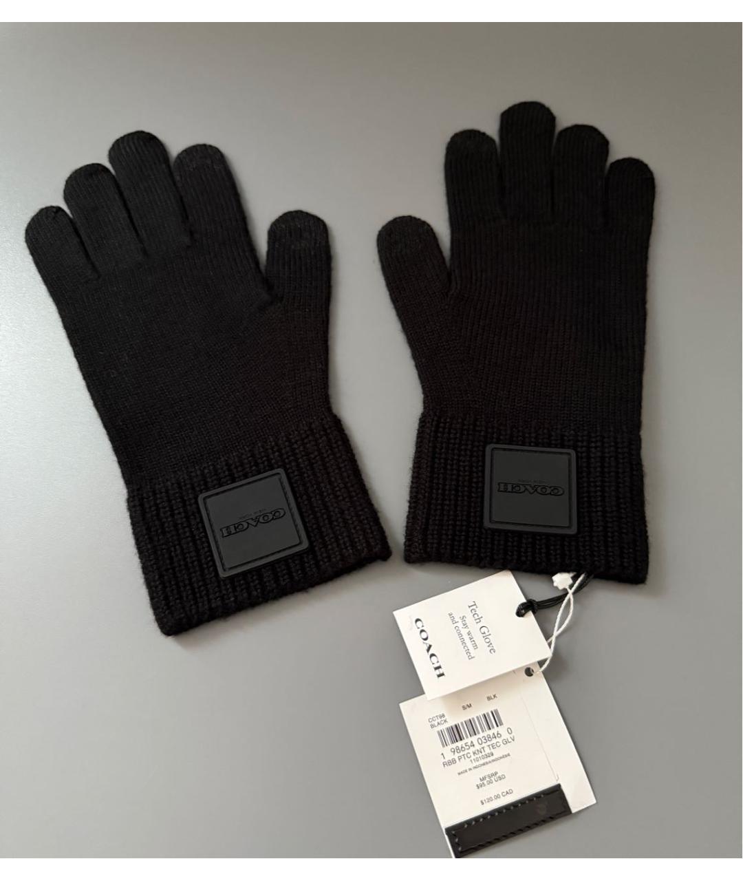 COACH Черные шерстяные перчатки, фото 2