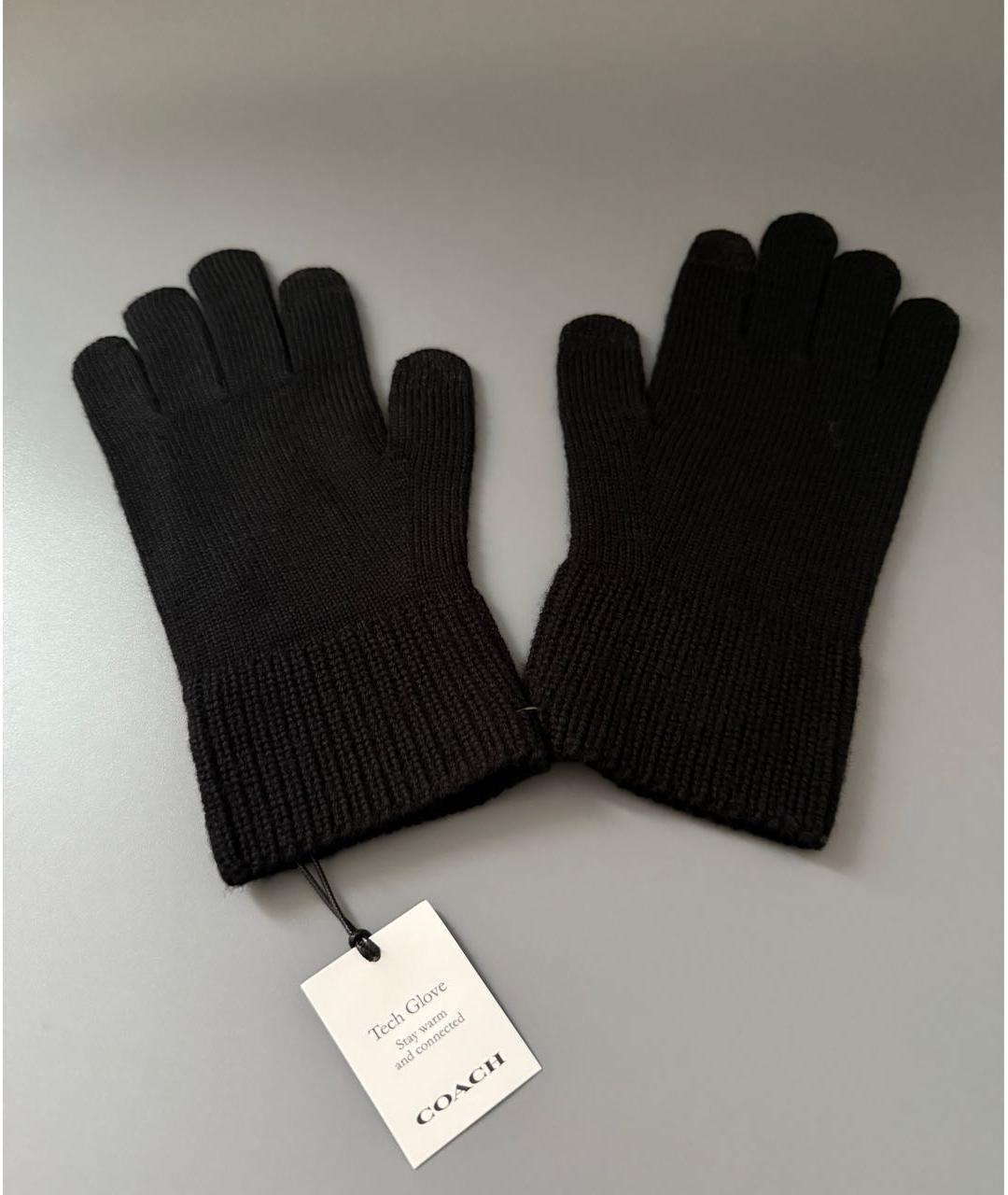 COACH Черные шерстяные перчатки, фото 3