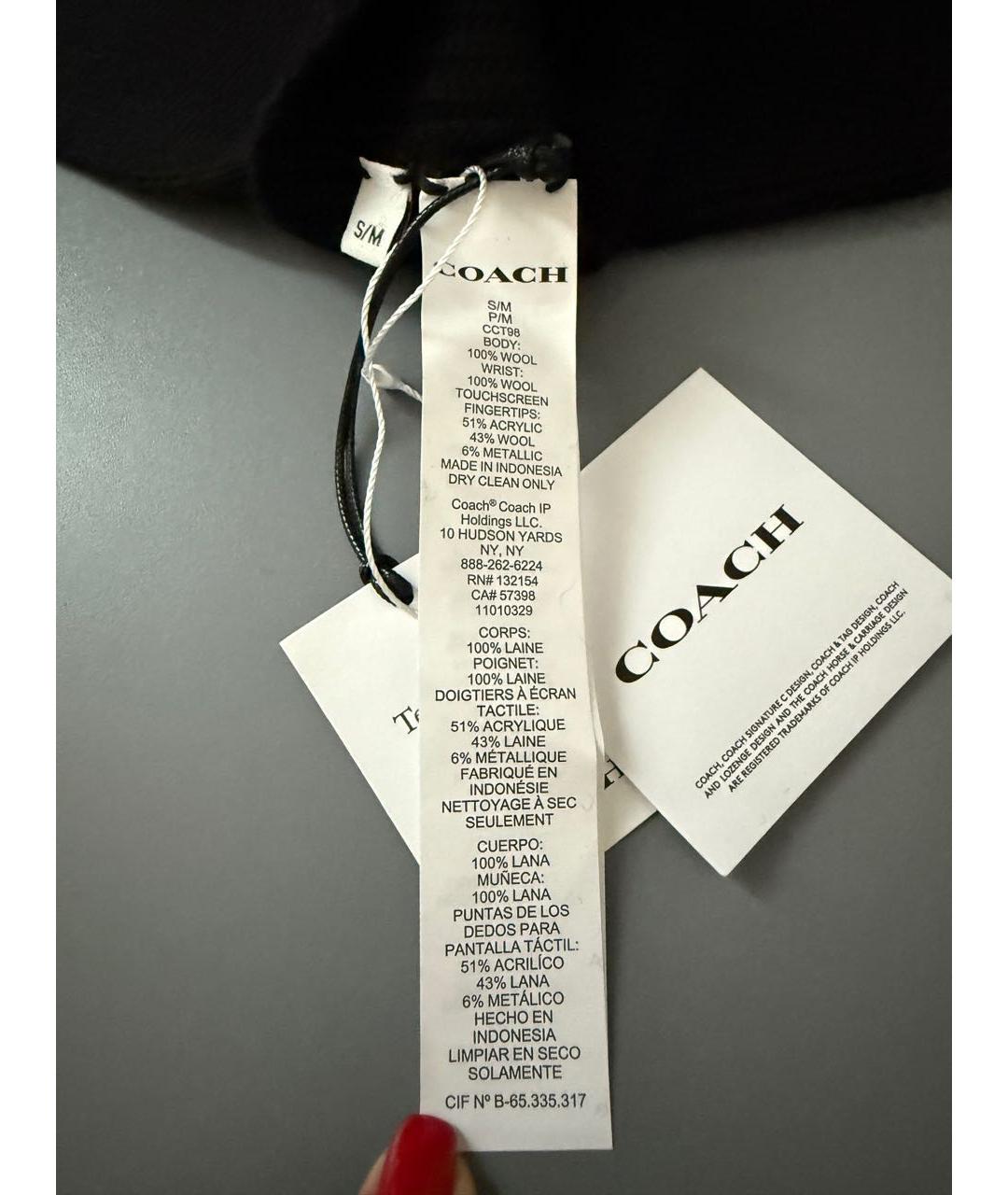 COACH Черные шерстяные перчатки, фото 4