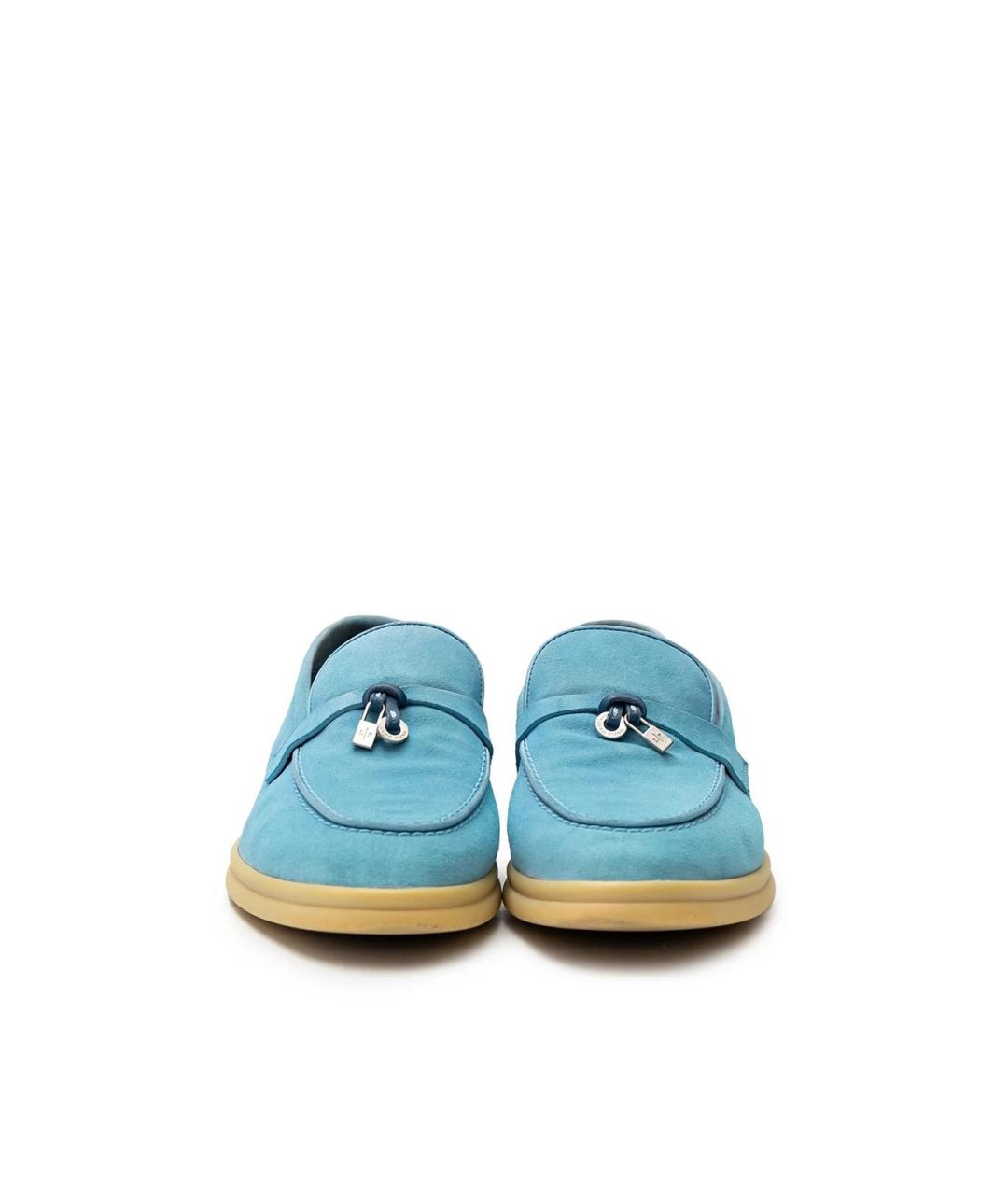 LORO PIANA Голубые замшевые лоферы, фото 4