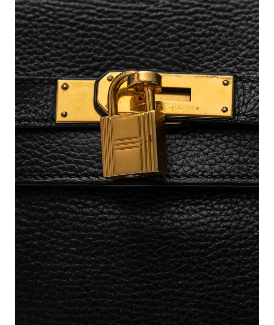 HERMES Черная кожаная сумка с короткими ручками, фото 5