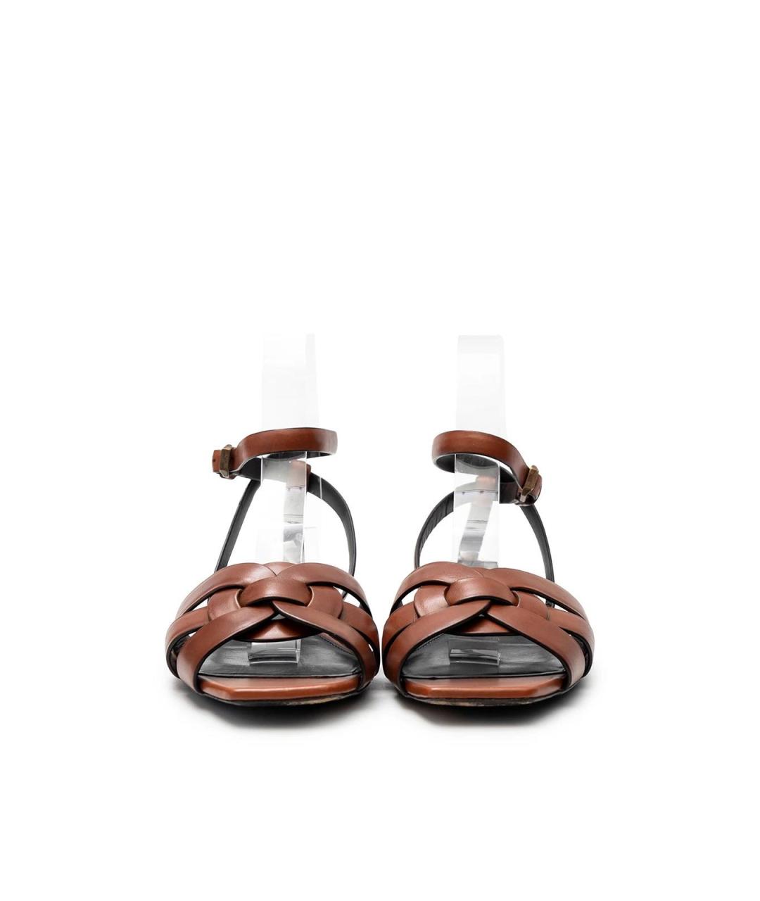 SAINT LAURENT Коричневые кожаные сандалии, фото 4