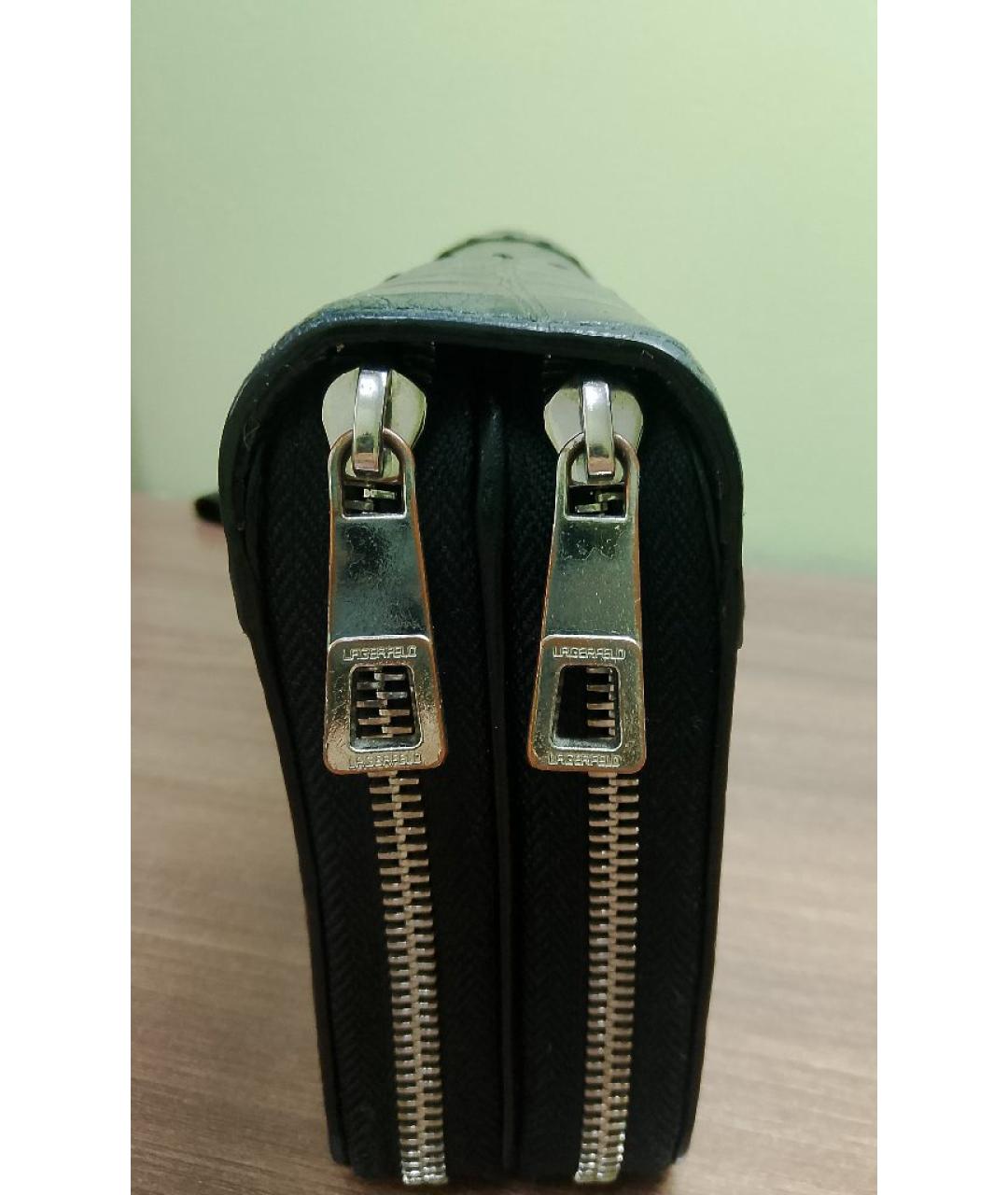 KARL LAGERFELD Серая кожаная барсетка, фото 8