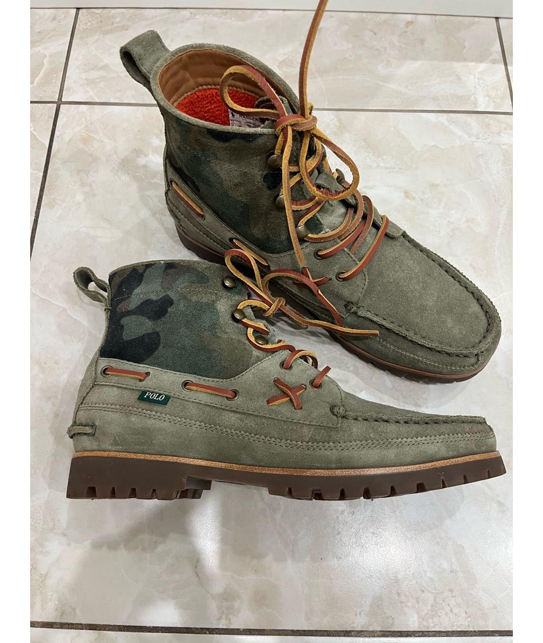 POLO RALPH LAUREN Зеленые замшевые высокие ботинки, фото 8