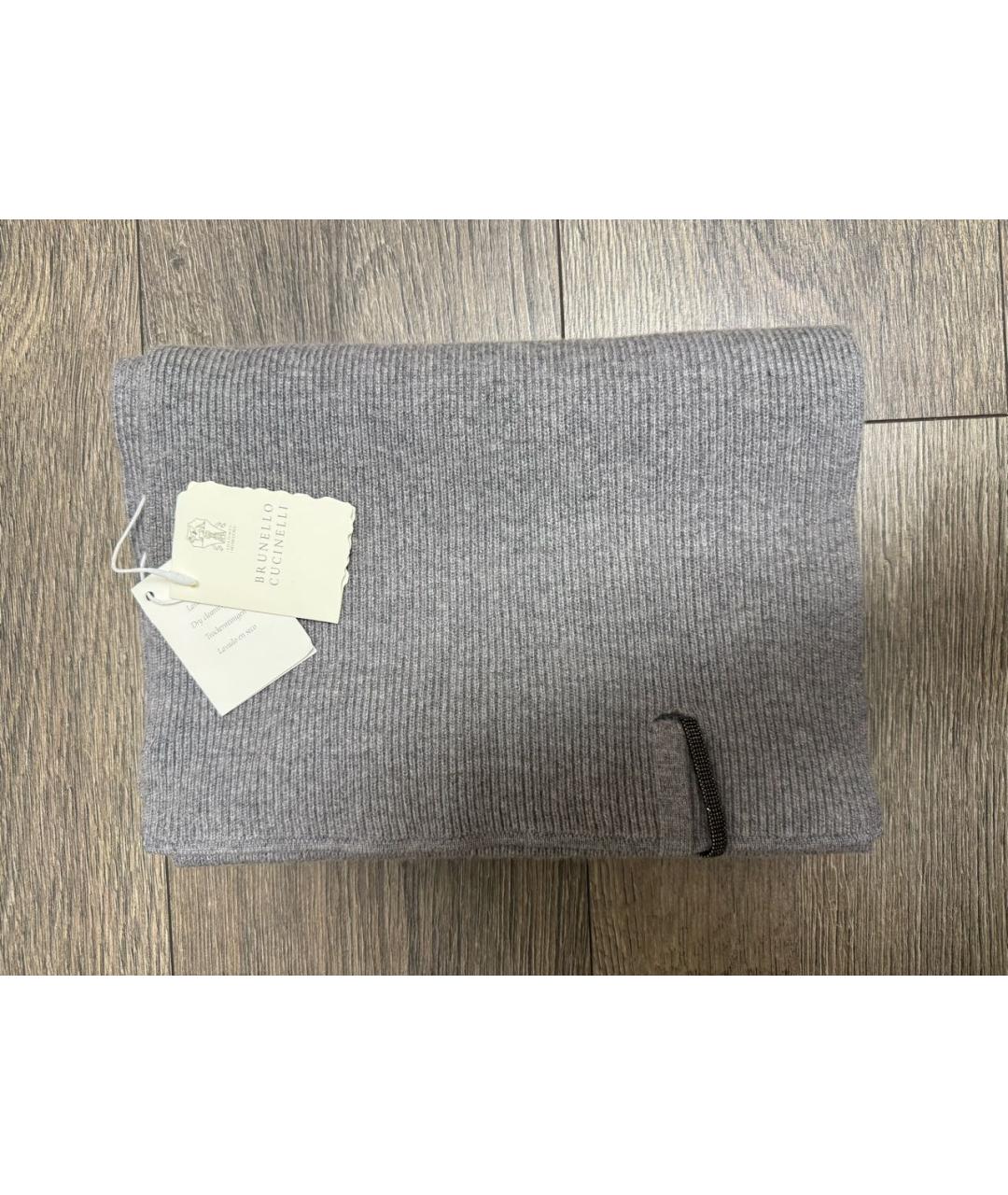 BRUNELLO CUCINELLI Серый кашемировый шарф, фото 5