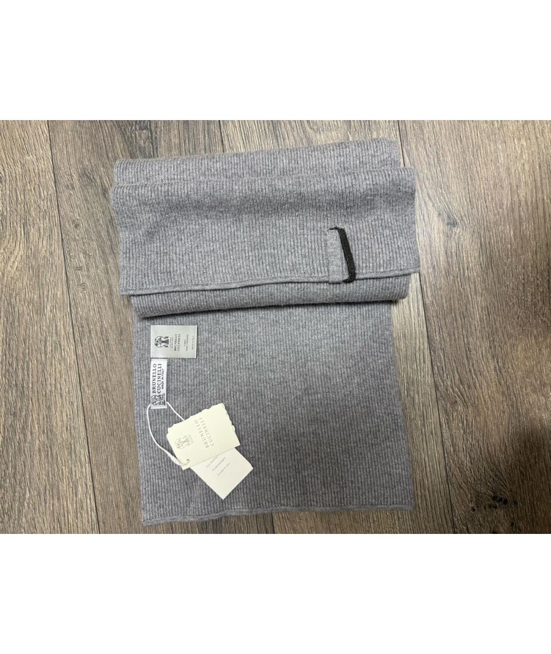 BRUNELLO CUCINELLI Серый кашемировый шарф, фото 2