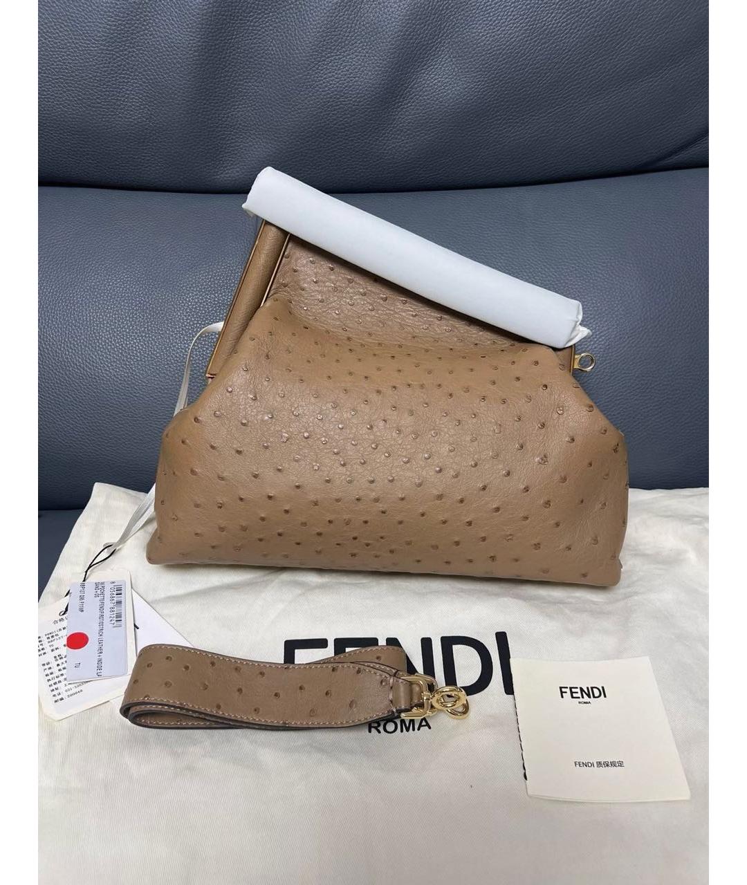 FENDI Коричневая сумка через плечо из экзотической кожи, фото 3