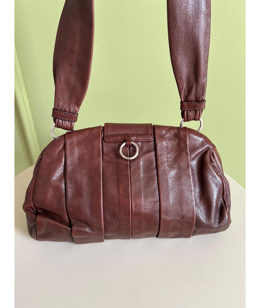 YVES SAINT LAURENT VINTAGE Бордовая кожаная сумка с короткими ручками, фото 2