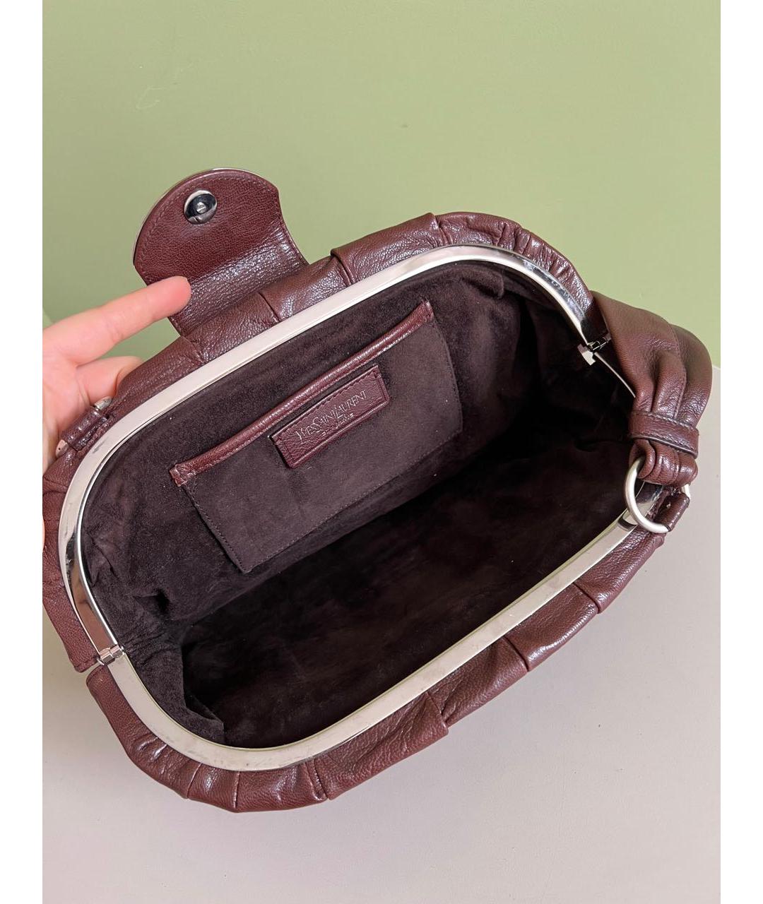 YVES SAINT LAURENT VINTAGE Бордовая кожаная сумка с короткими ручками, фото 6