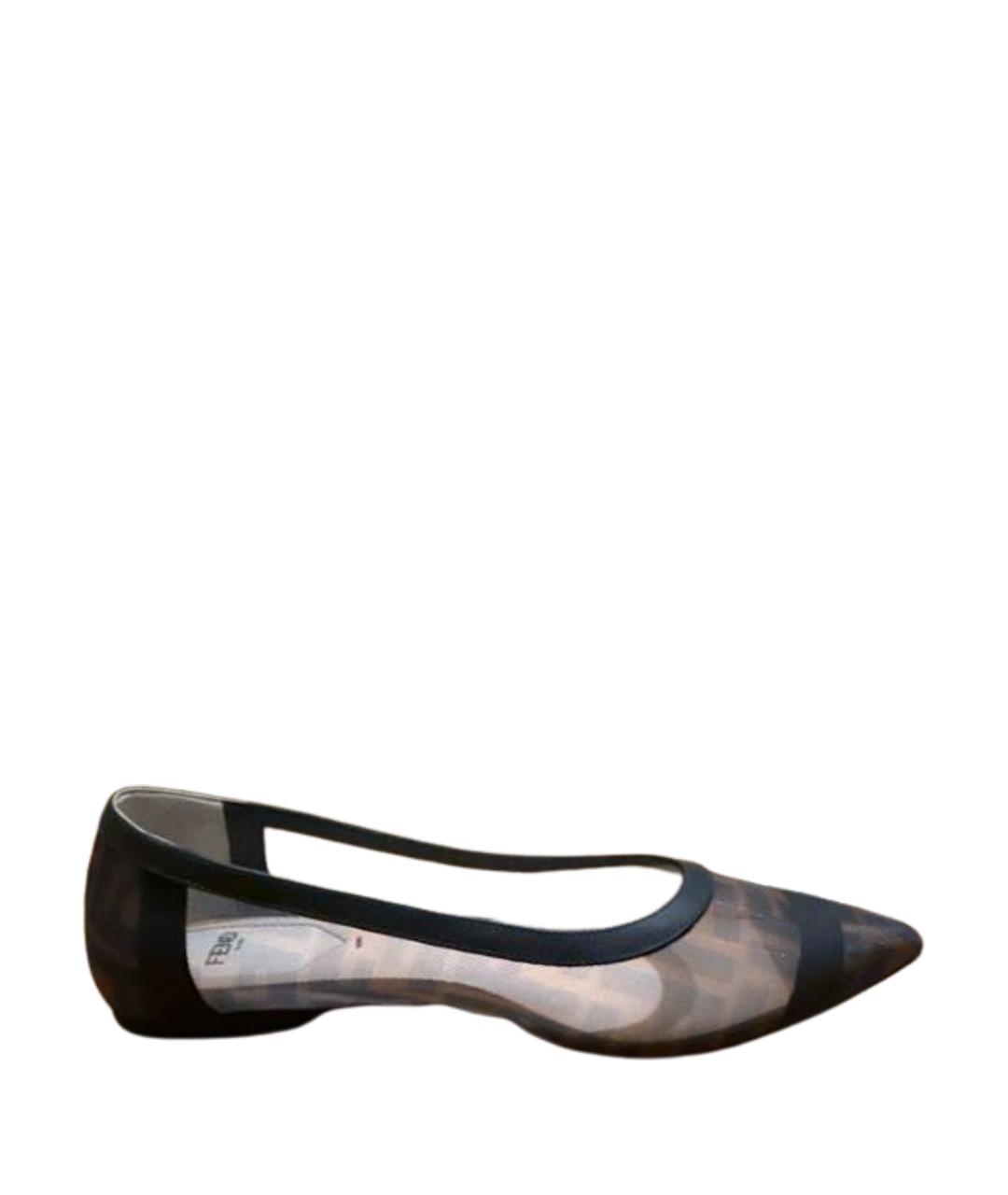 FENDI Коричневые текстильные балетки, фото 1