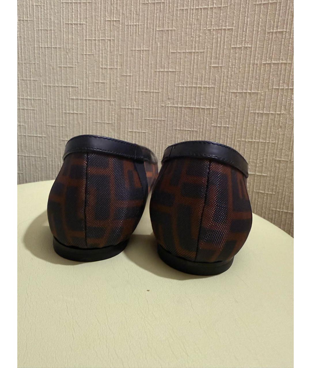 FENDI Коричневые текстильные балетки, фото 4