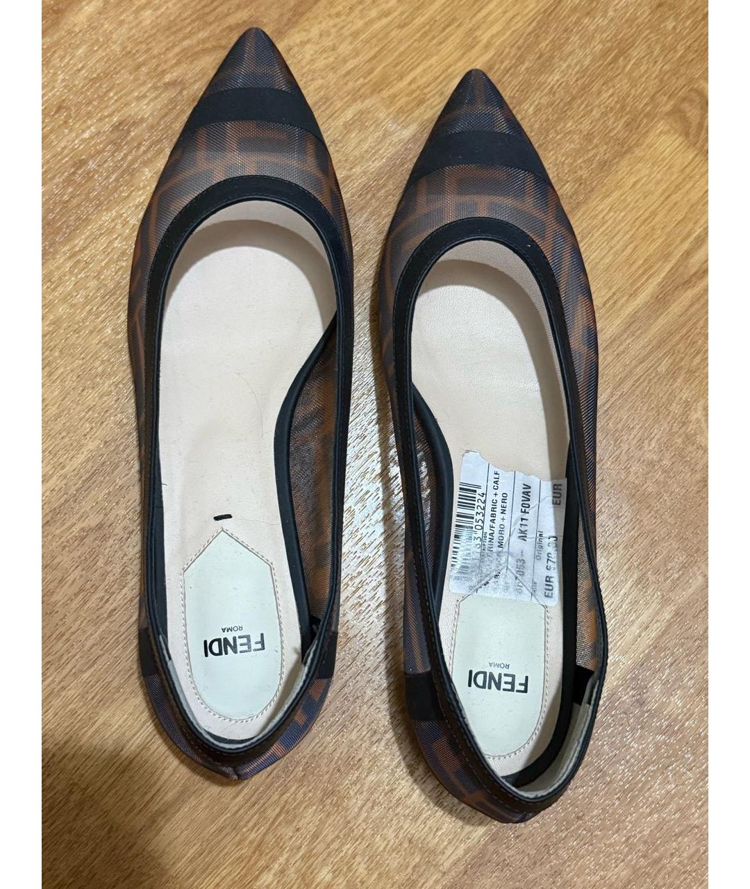 FENDI Коричневые текстильные балетки, фото 3