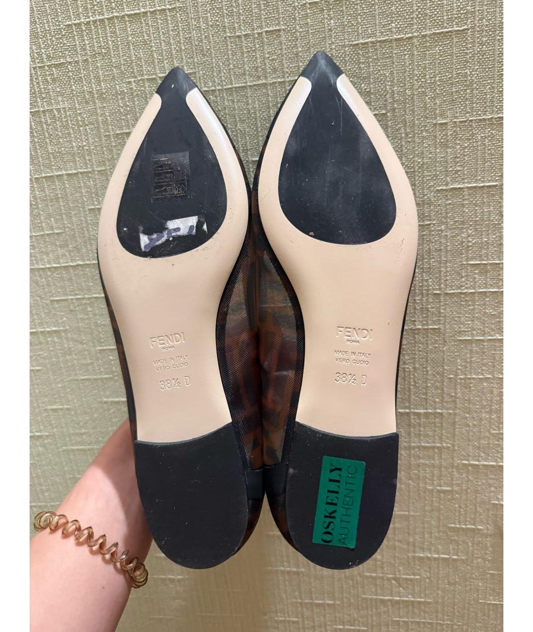 FENDI Коричневые текстильные балетки, фото 5