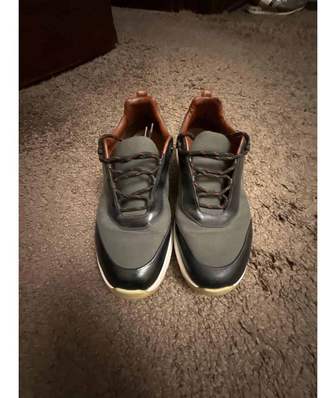 LORO PIANA Антрацитовые кожаные низкие кроссовки / кеды, фото 2