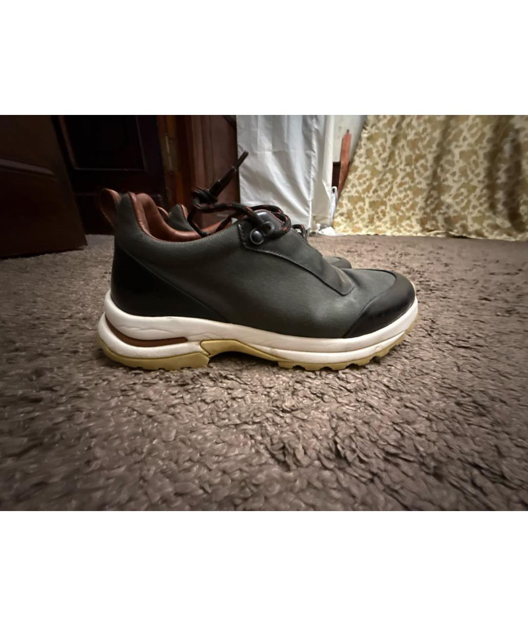 LORO PIANA Антрацитовые кожаные низкие кроссовки / кеды, фото 6