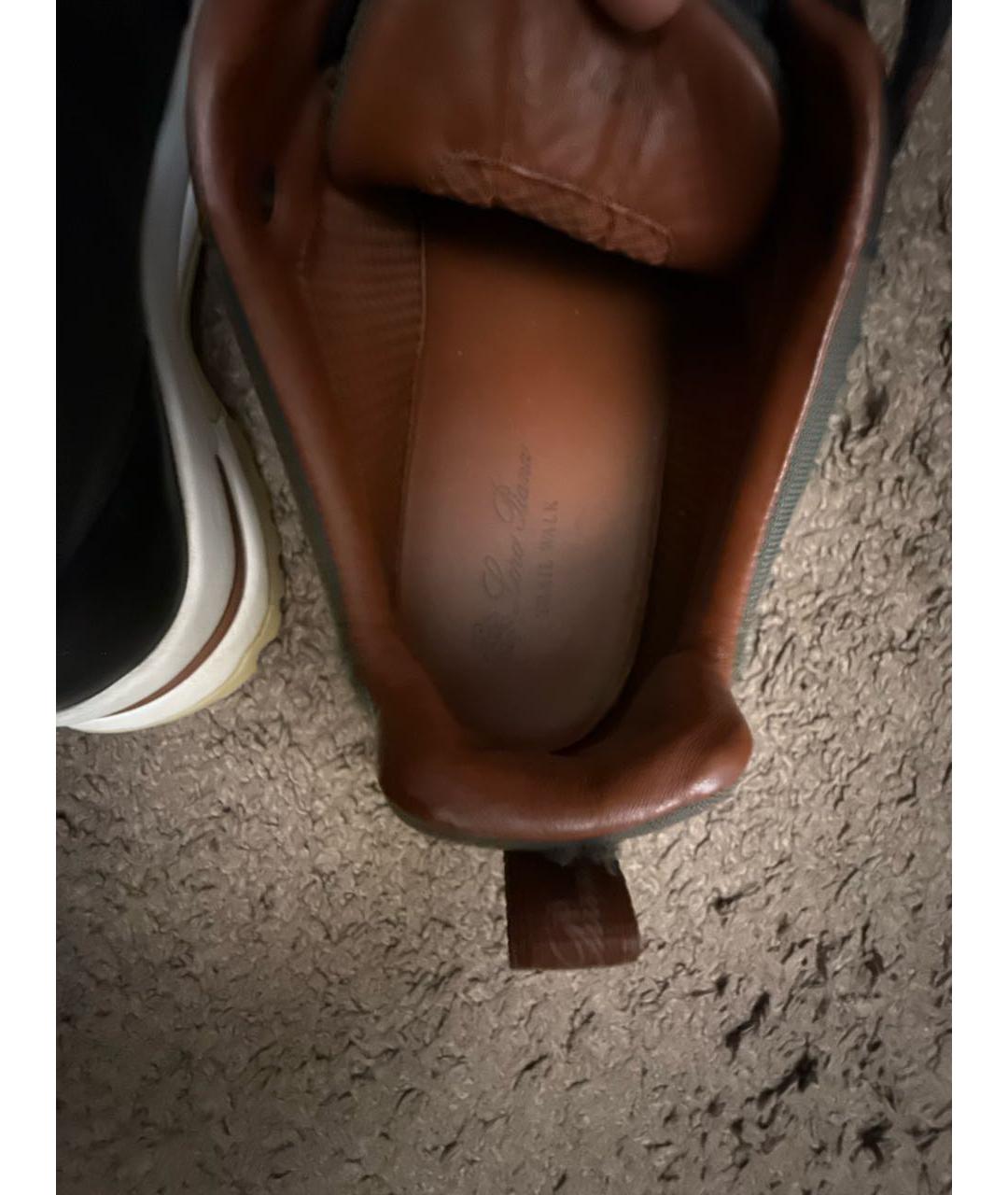 LORO PIANA Антрацитовые кожаные низкие кроссовки / кеды, фото 5