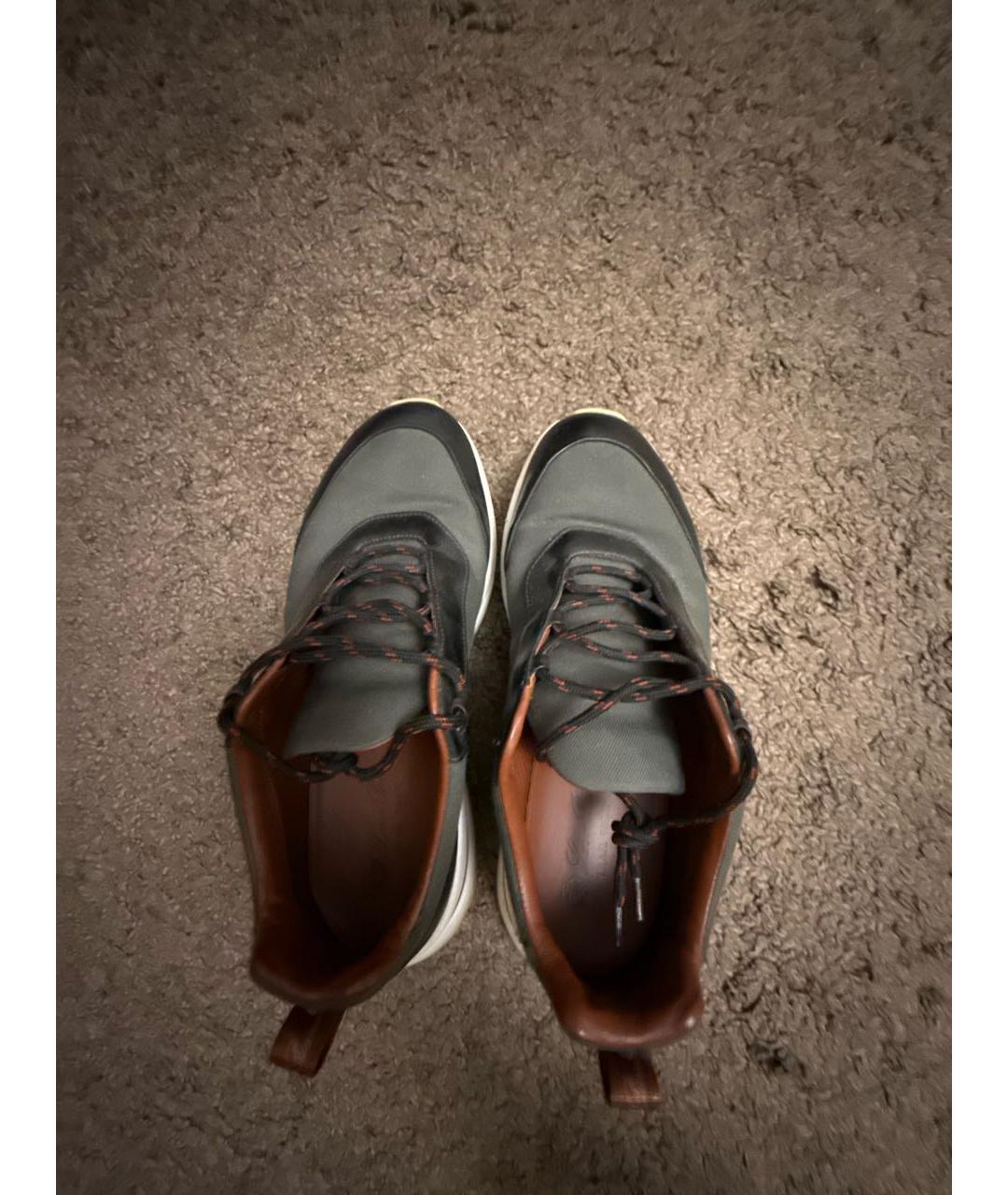 LORO PIANA Антрацитовые кожаные низкие кроссовки / кеды, фото 3