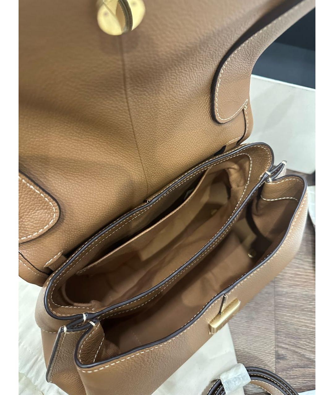 POLENE Коричневая кожаная сумка с короткими ручками, фото 4