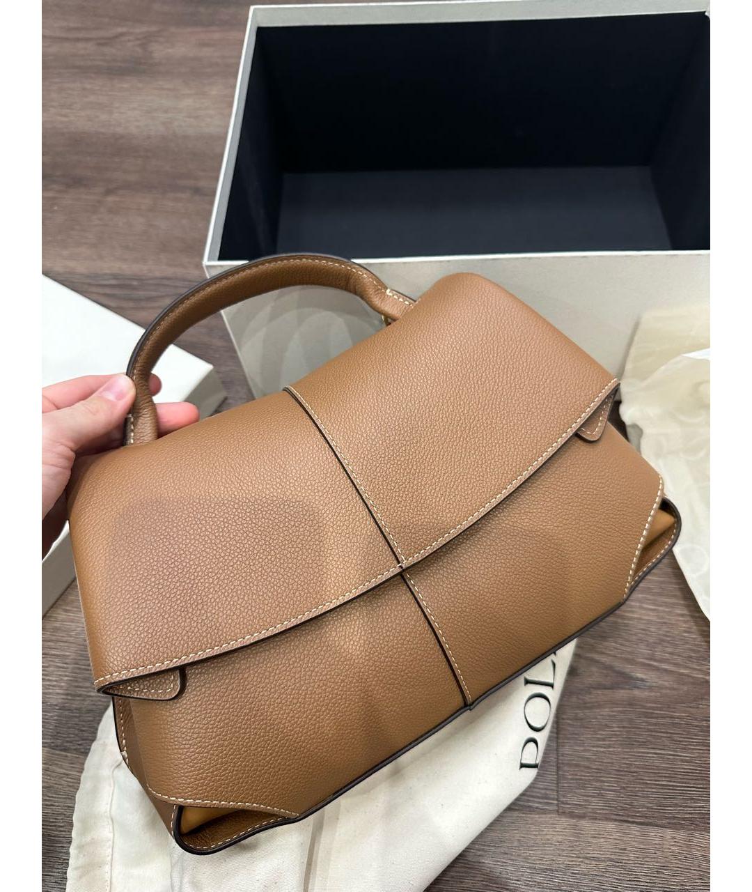 POLENE Коричневая кожаная сумка с короткими ручками, фото 6