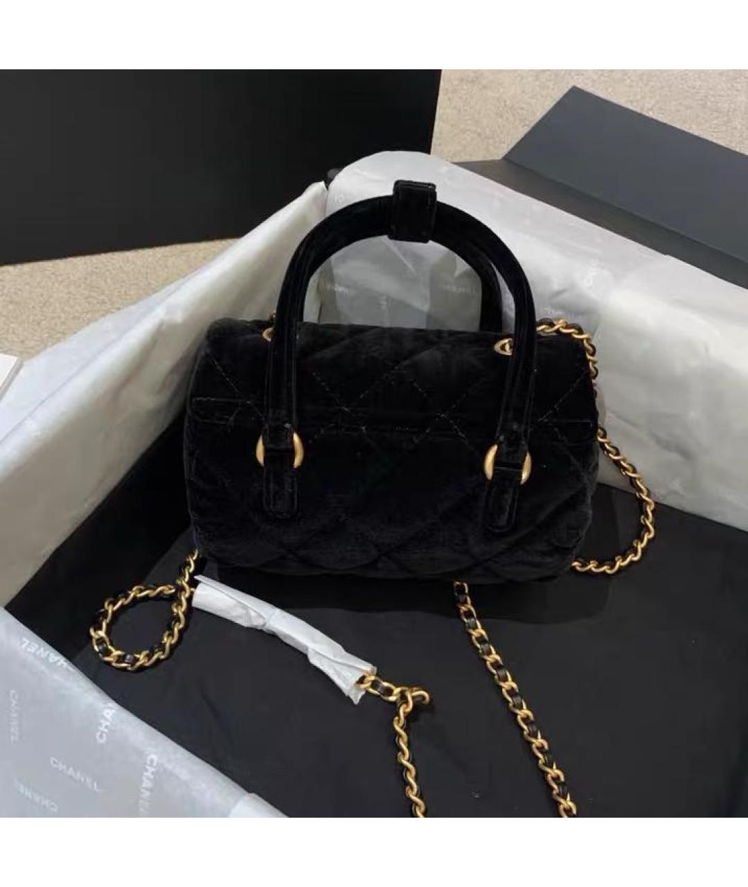 CHANEL Черная бархатная сумка с короткими ручками, фото 4